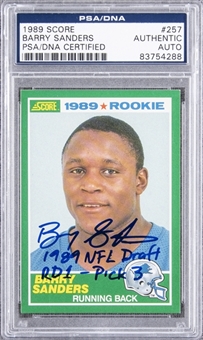 1989 Score #257 Barry Sanders Signed and Inscribed Rookie Card – PSA/DNA